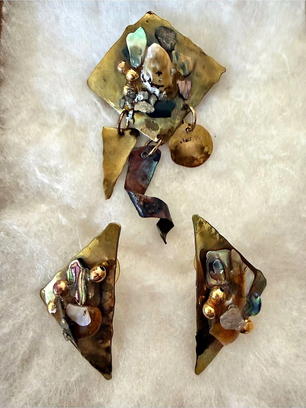 Artisan Bronze & Gold Brooch and Earrings from Gallery Shop/Art Gallery of Great
